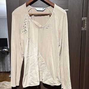 Elisa Cavaletti Beige Long Sleeve Top with Lace Detail